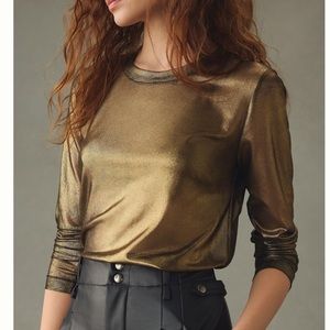 Anthropologie - Porridge Long-Sleeve Mesh Shine Top - Gold